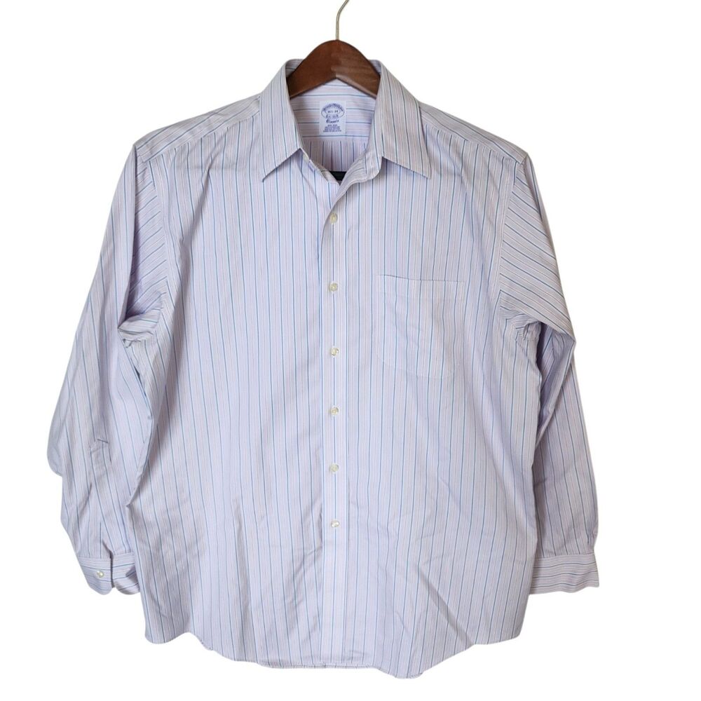 Brooks Brothers Mens 16.5-34 Shirt Multi Stripe Supima Cotton Non-Iron Classic